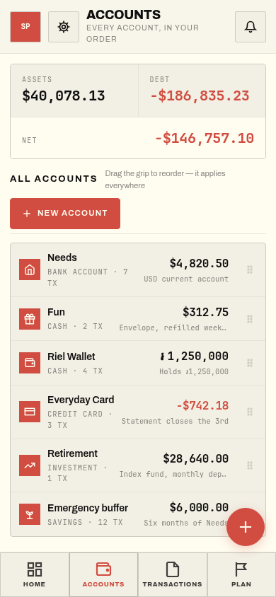 Budgie Fam multi-currency accounts on mobile PWA